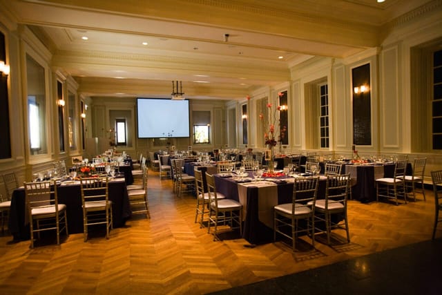 Chicago History Museum event space with elegant tables, ideal for corporate meetings and dinners.