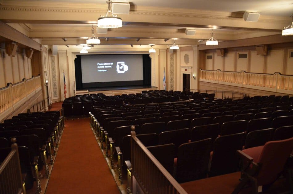Chicago History Museum theater with tiered seating for conferences and film screenings.