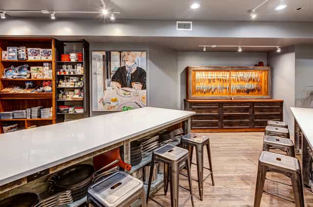 Private kitchen at The Chopping Block, ideal for cooking classes and interactive dining events.