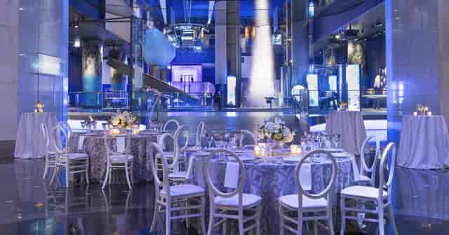 Rotunda at Griffin Museum: elegant event space with blue lighting for upscale gatherings.