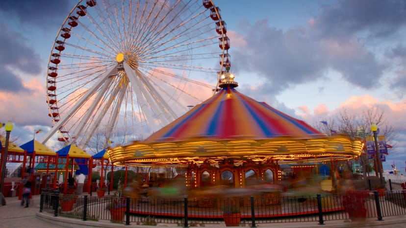 Vibrant amusement center with colorful carousel at Navy Pier for events and gatherings.