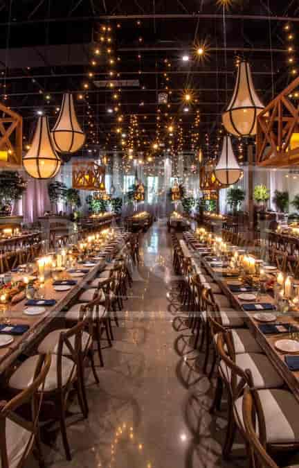Elegant banquet setup in The Geraghty conference center for weddings and corporate events.