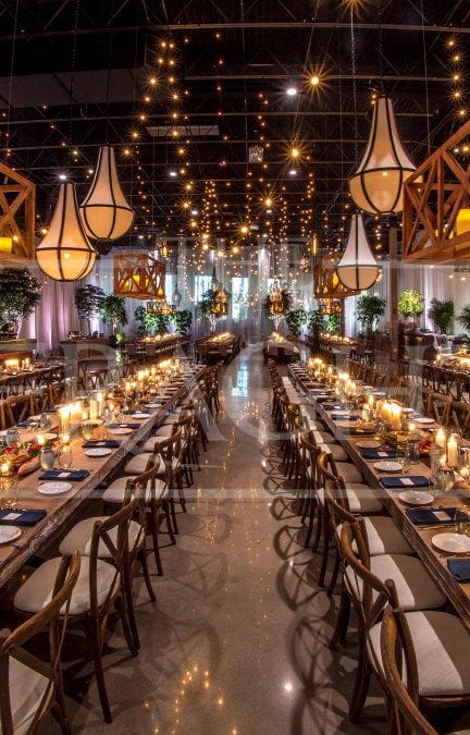Elegant banquet setup in The Geraghty conference center for weddings and corporate events.