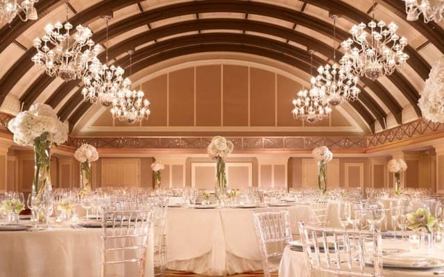 Elegant Mezzanine Level at Chez Event Venue with chandeliers, ideal for weddings and corporate events.