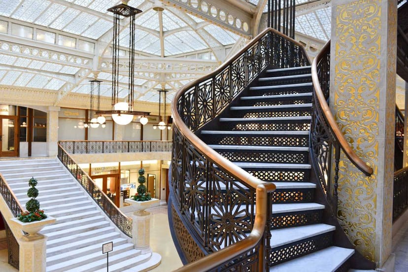 Elegant staircase in The Rookery lobby, perfect for receptions and networking events.