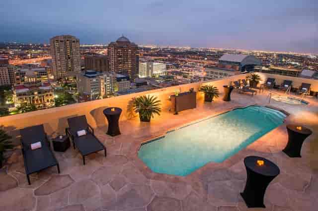 Rooftop venue at InterContinental Houston with pool, ideal for upscale events and receptions.