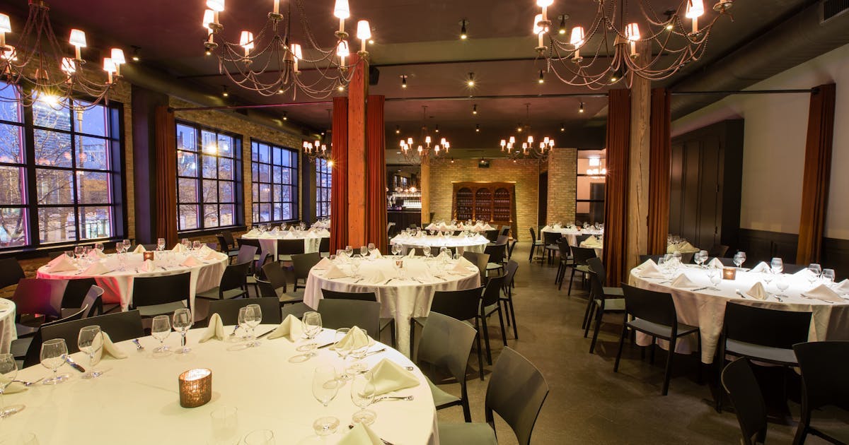 Sicily room at Formento’s: elegant dining space for corporate events and private gatherings.