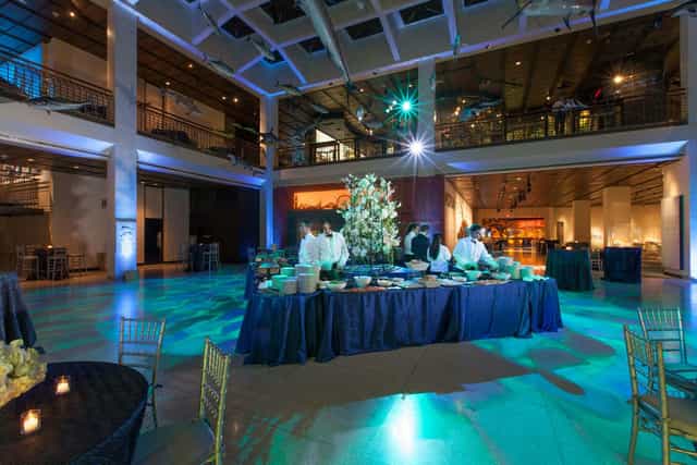 Glassell Hall event space with elegant buffet setup for formal gatherings in Houston.