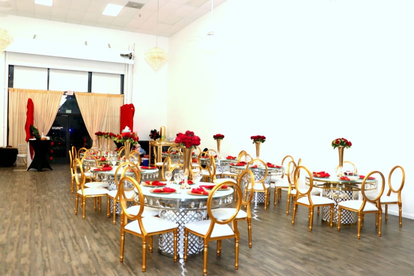 Luxury Occasion Event Hall with elegant tables, ideal for weddings and corporate events.