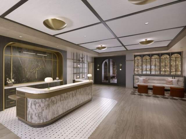 Elegant lobby of The Zoila Room in Hugo's, ideal for corporate events and upscale gatherings.