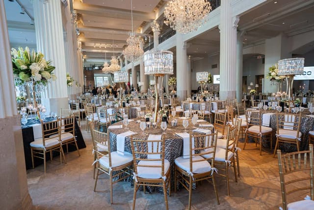 Elegant private event space with round tables, ideal for upscale gatherings and celebrations.