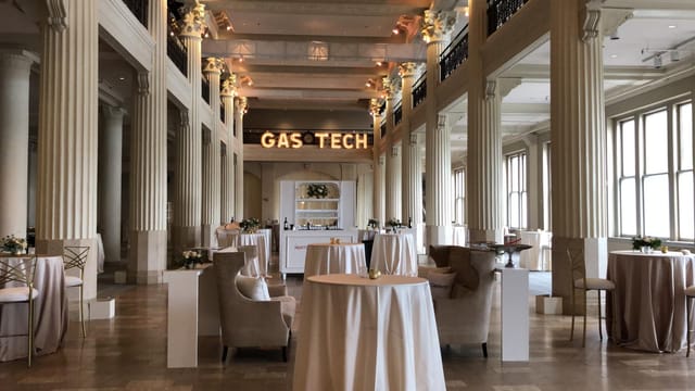 Banquet hall in Corinthian Houston, elegant decor for corporate events and networking.
