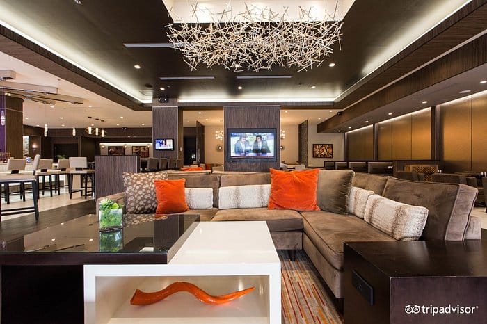 Modern lounge at Houston Marriott, perfect for networking and informal meetings.