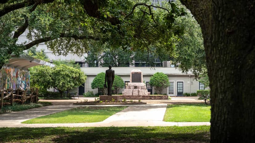 Connally Plaza venue with statue, greenery for outdoor events in Houston.