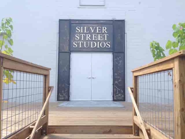 Art studio entrance at Silver Street Studios with modern façade, ideal for events.