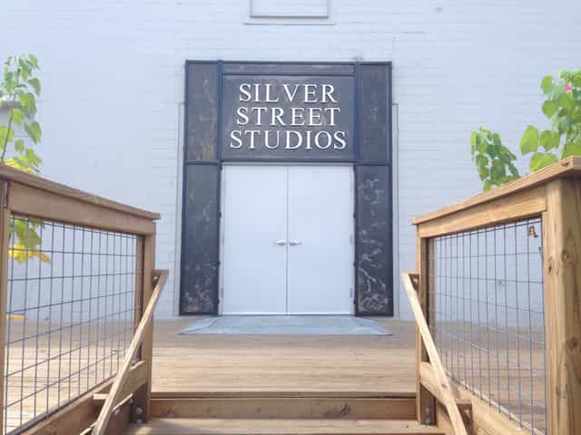 Art studio entrance at Silver Street Studios with modern façade, ideal for events.