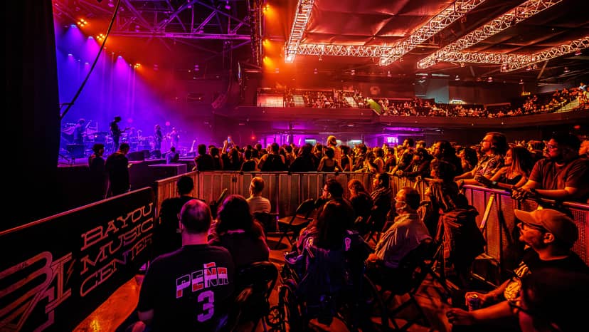Vibrant concert scene in Bayou Music Center's Main Hall with engaged audience.