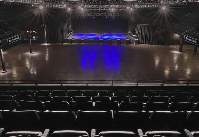 Bayou Music Center theater with polished floor, ideal for concerts and corporate events.