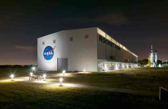 Rocket Park at Space Center Houston, illuminated venue for corporate events and education.