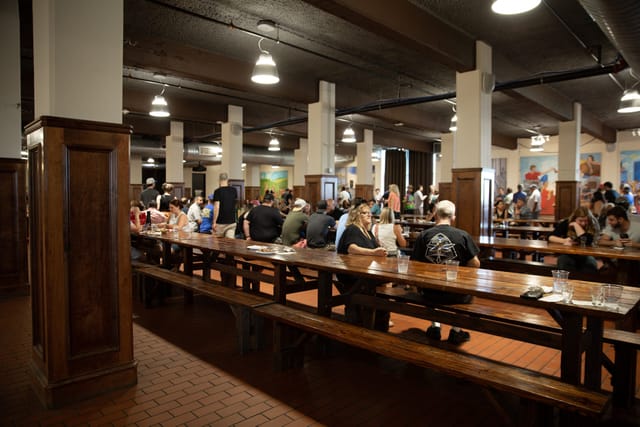 Investors Pub at Saint Arnold Brewing: spacious dining area for networking events.
