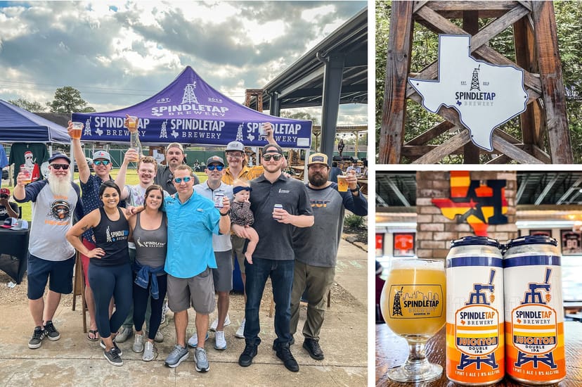 Outdoor event at SpindleTap Brewery with lively crowd enjoying craft beers.