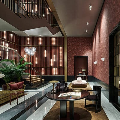 Sophisticated meeting room lobby in The Arts Club Dubai for events and networking.
