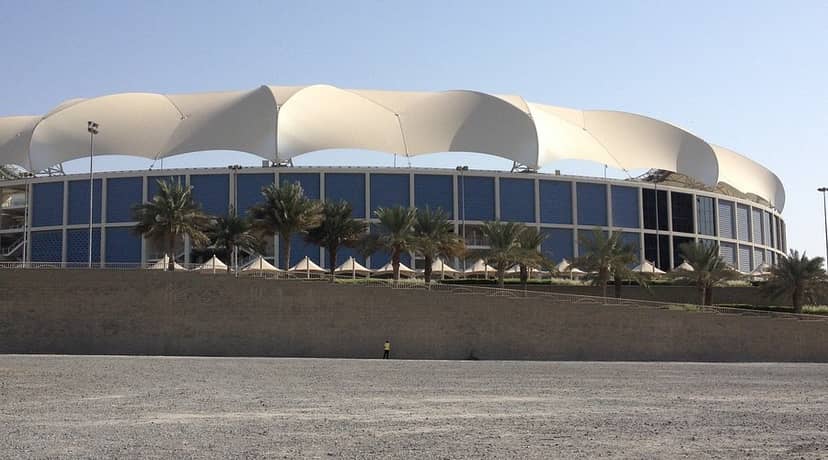Outdoor Stadium in Dubai Sports City with modern canopies, ideal for events and receptions.