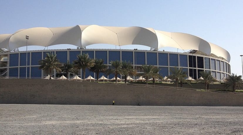 Outdoor Stadium in Dubai Sports City with modern canopies, ideal for events and receptions.