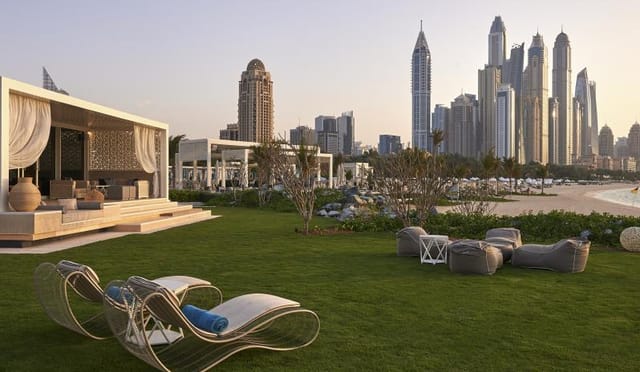 Arabian Court outdoor event space with modern seating, ideal for upscale gatherings.