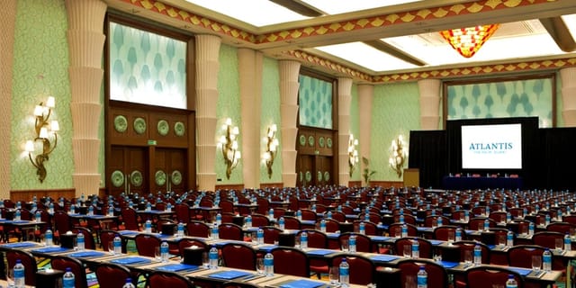 Ballroom at Almas Conference Centre, elegantly arranged for conferences and events.