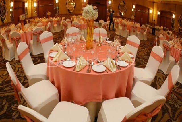 Chandragupt Hall at Hotel Samrat, elegantly set for weddings and formal dinners.