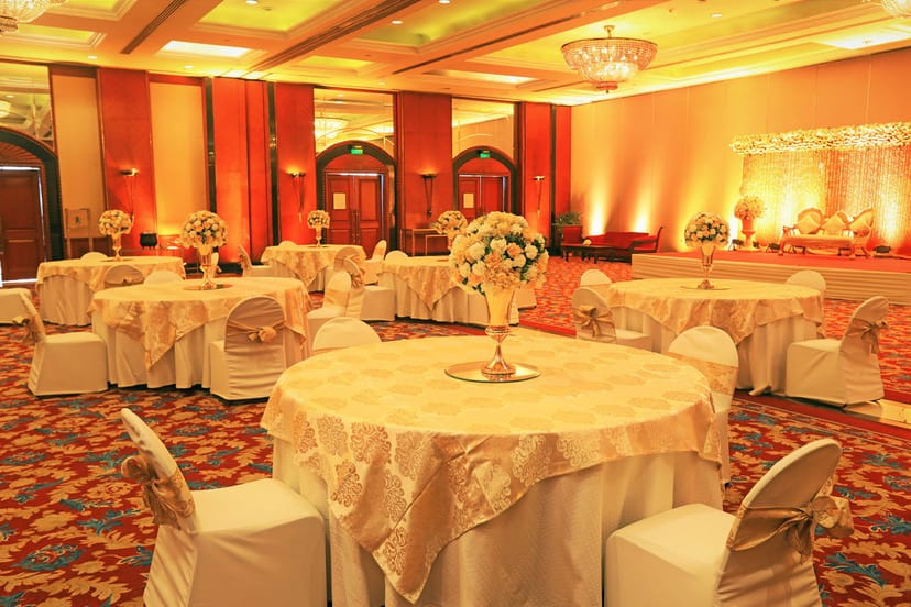 Elegant banquet hall at Eros Hotel, ideal for weddings and corporate events.