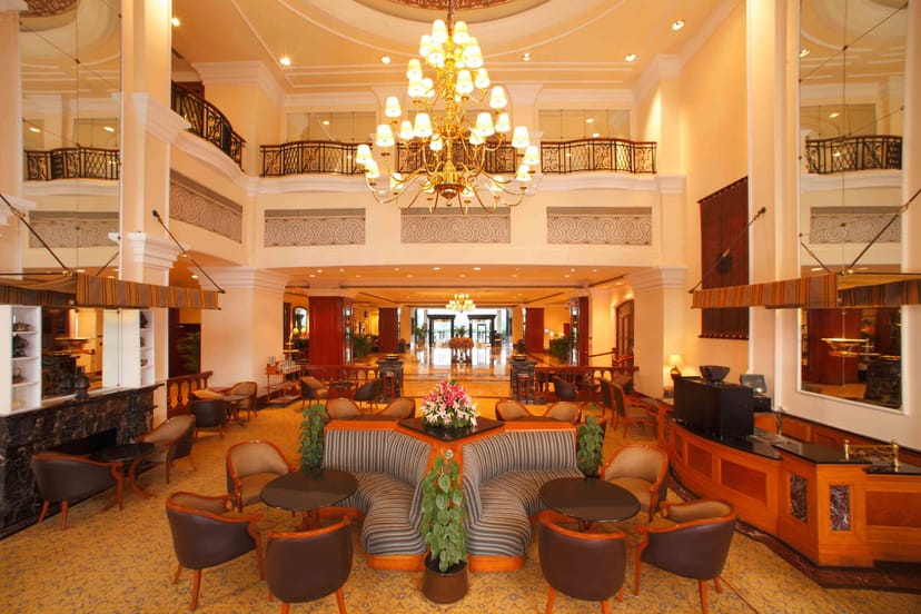 Elegant hotel lobby in Eros Hotel New Delhi, ideal for networking events and meetings.
