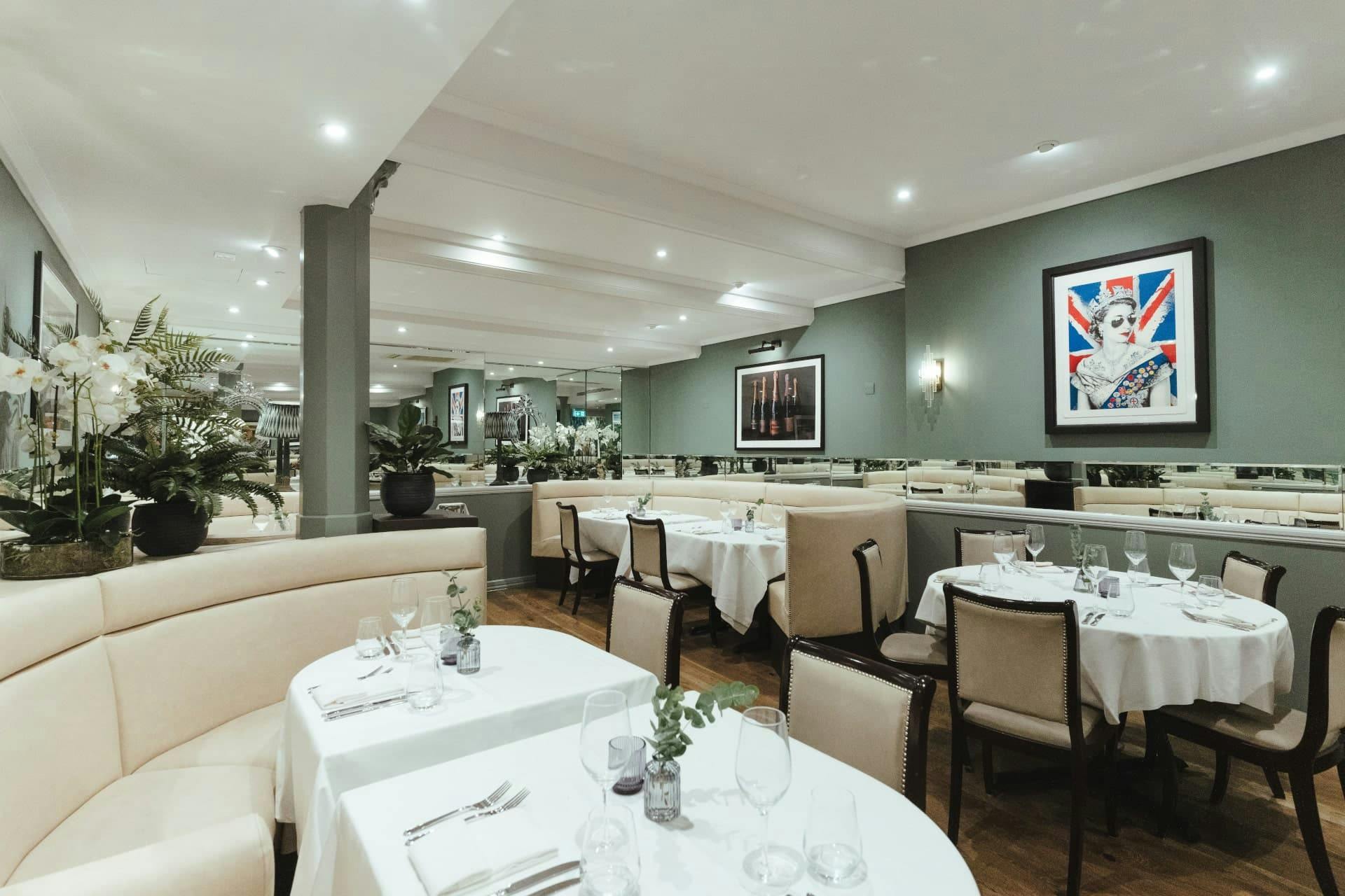 Elegant dining space at Balfour At Bow Wine Vaults for corporate events and intimate dinners.