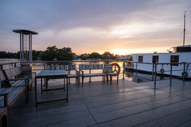 Outdoor conference room on a boat, perfect for intimate meetings and sunset receptions.
