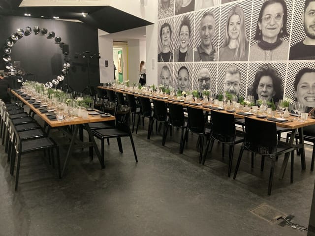 Elegant dinner setup in Attic Studio, URBAN NATION Museum | corporate events, networking
