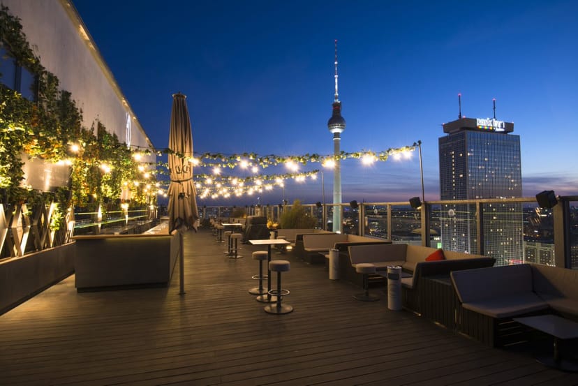 Stylish rooftop venue with city view for upscale receptions or events.