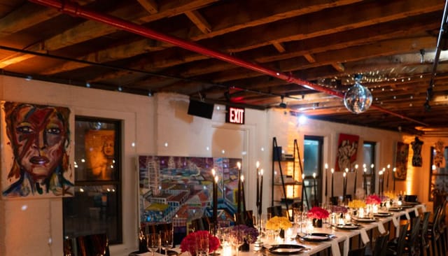 Elegant dining setup in Triangle Loft for intimate gala or networking dinner.