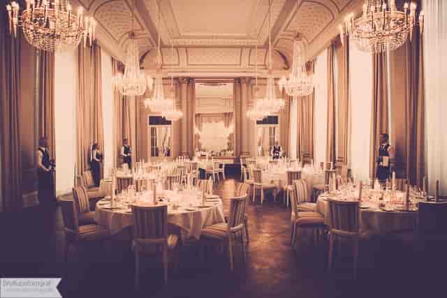Elegant banquet hall at The Louis XVI in D'Angleterre, perfect for weddings and galas.