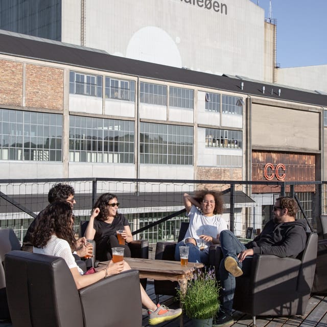 Relaxed networking event on rooftop terrace with casual seating and drinks.