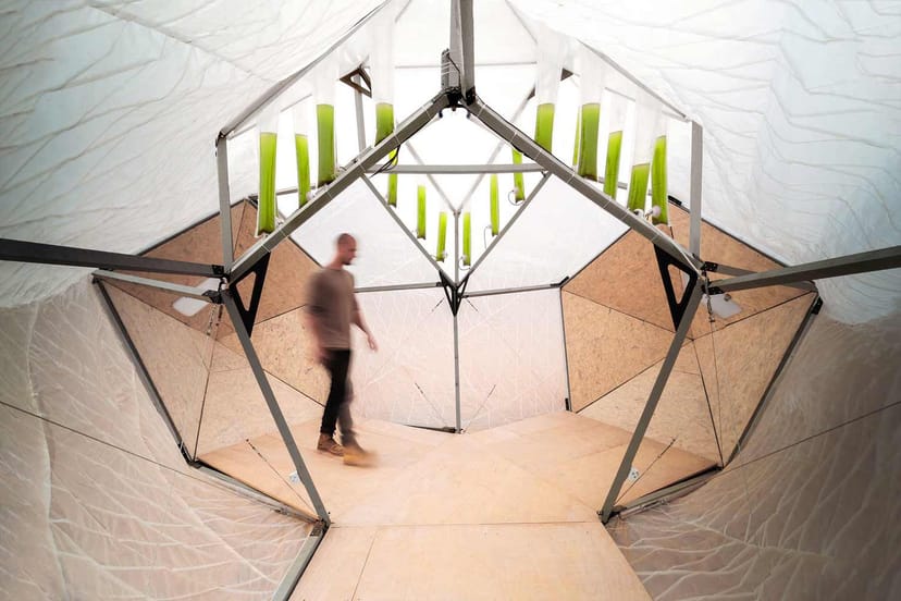 Innovative geometric event space with natural light for workshops at Mars Base, Copenhagen.