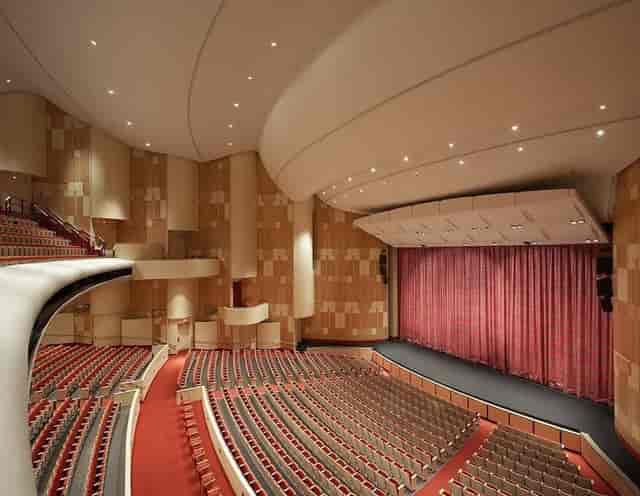 Percussion Hall auditorium with tiered seating, ideal for concerts and presentations.