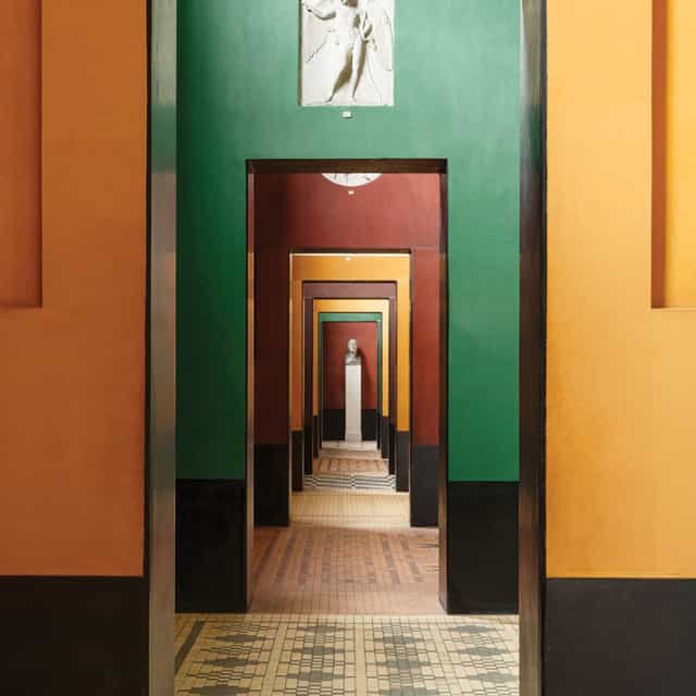 Main Hall in Thorvaldsens Museum: vibrant corridor for events, art showcases, creative atmosphere.