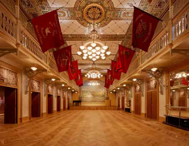 Elegant event space with ornate details for conferences and formal gatherings.
