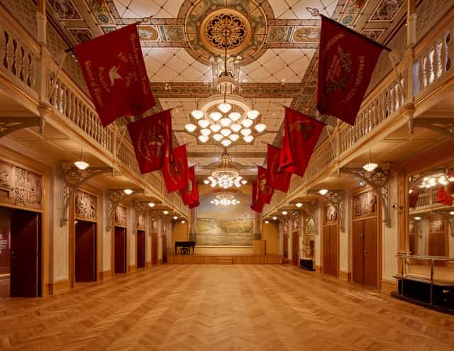 Elegant event space with ornate details for conferences and formal gatherings.
