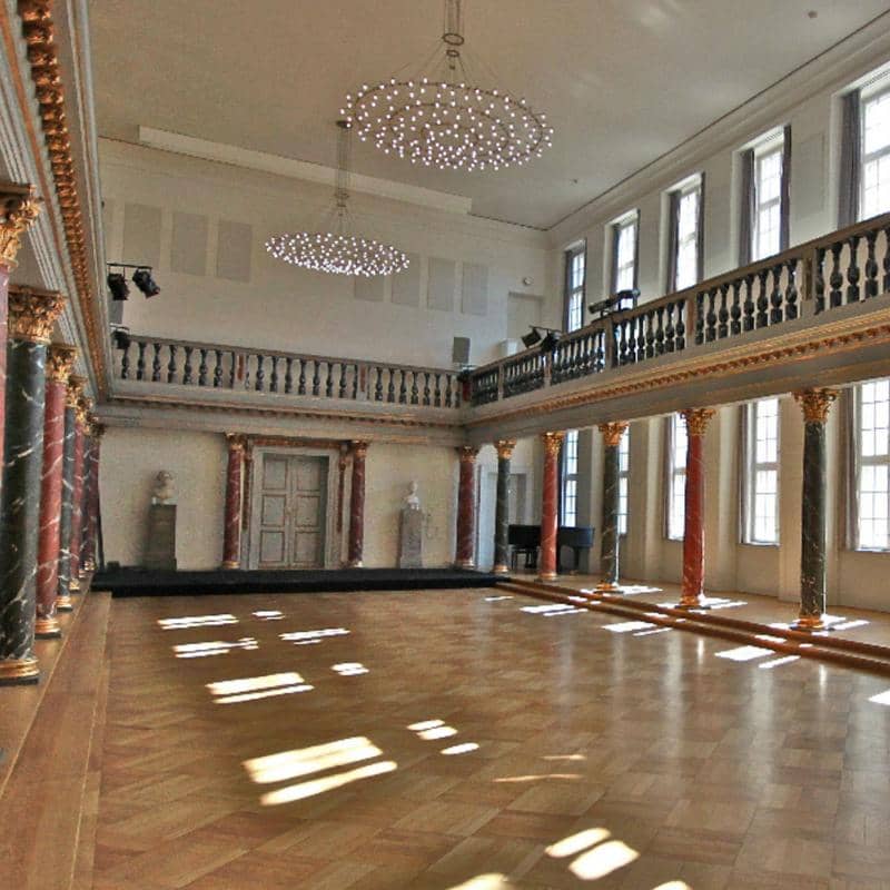 Elegant event hall at Prinsens Palæ, ideal for conferences and galas. High ceilings & natural light.