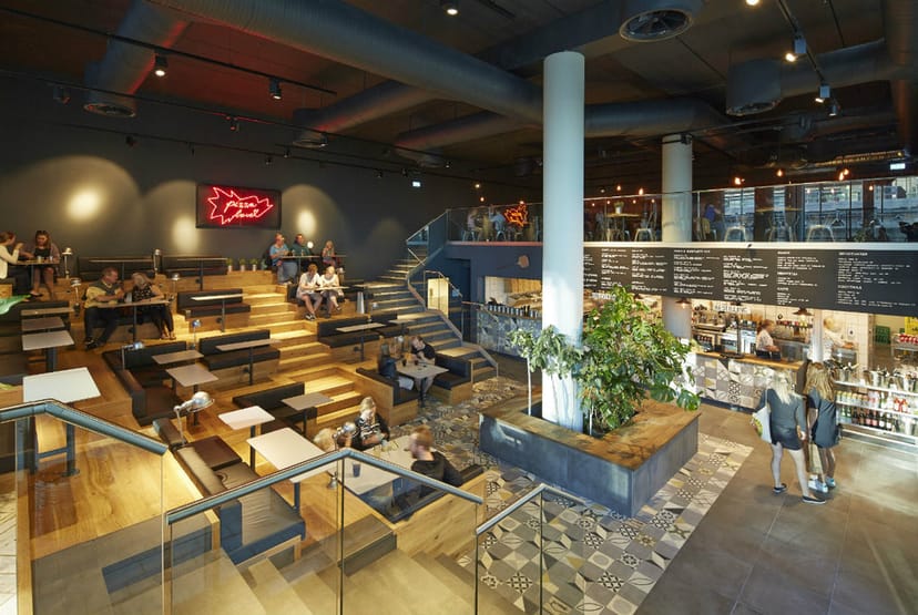 Modern restaurant venue with stylish decor for casual meetings and social events.