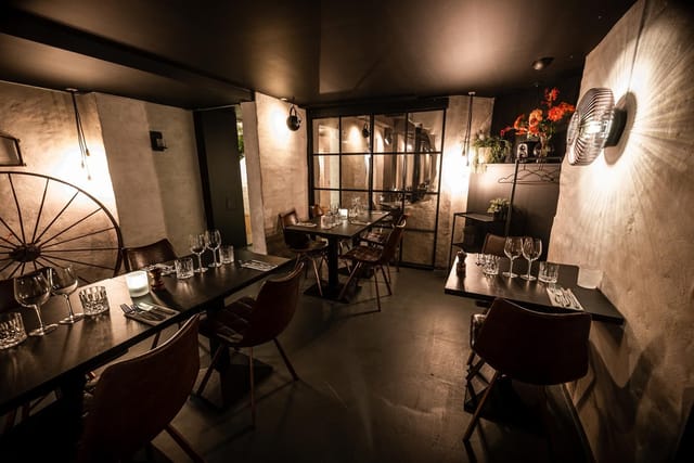 Intimate modern dining space at Bibendum for private dinners and corporate gatherings.