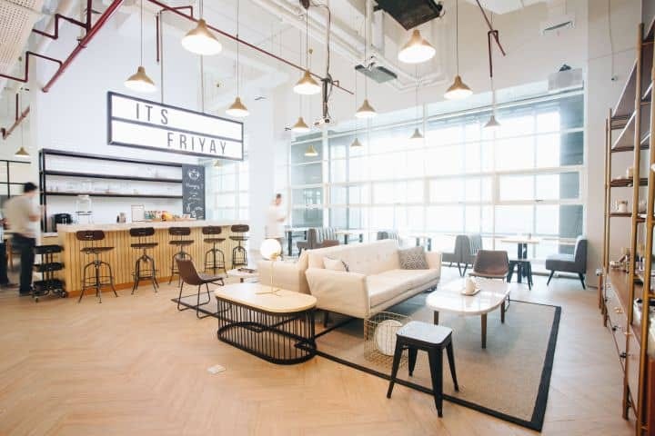 Modern meeting room in GoWork Event Space, ideal for networking and casual gatherings.