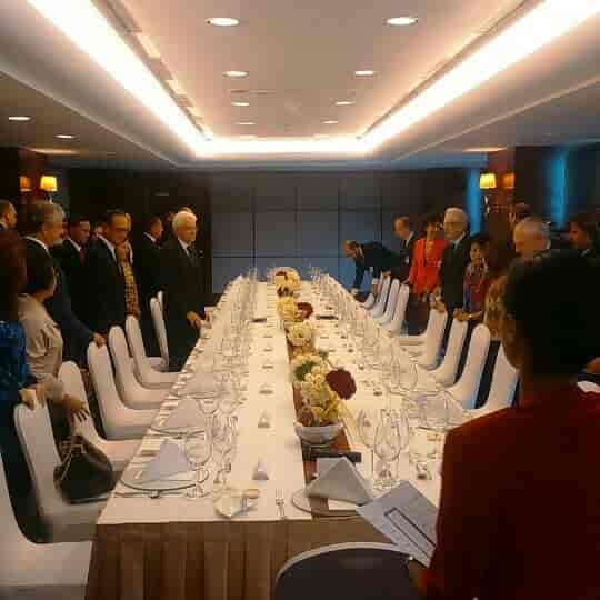 Elegant banquet table setup in The Heritage Rooms, ideal for formal events and networking.
